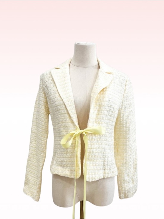 Vintage Jackets & Blazers - Y2k BLUSH Light Yellow Ribbon Closure Blazer (Sz M)